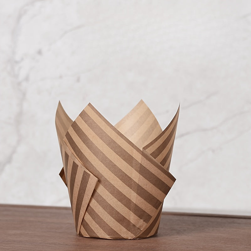 Set of 50 Disposable Tulip Muffin Cups with Cloud Stripes Newspaper Pattern, Greaseproof Paper Liners