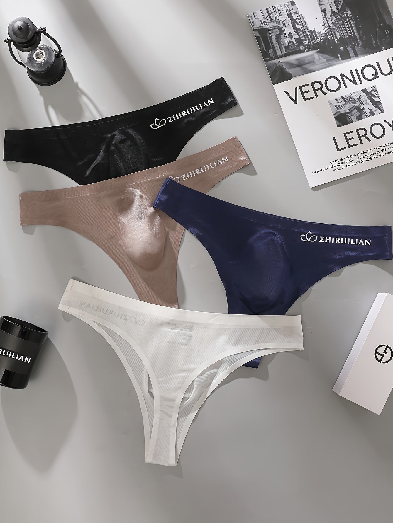 Men's 5-Pack Breathable Nylon Spandex Thong Underwear Medium Stretch Alphabet Pattern