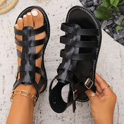 Women's Solid Color Flat Sandals Open Toe Summer Shoes Lightweight Buckle Strap
