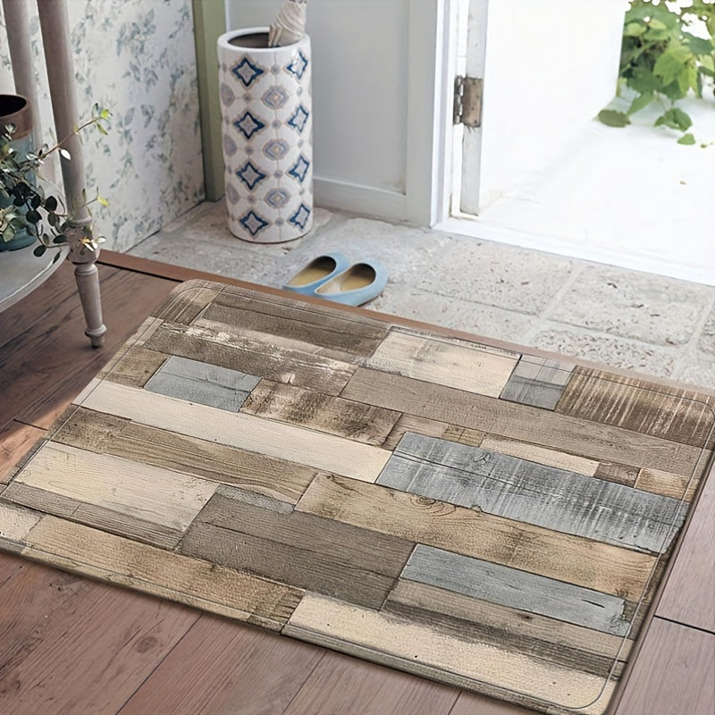 Anti-Skid Water-Absorbing Kitchen Mat with Wood Grain Pattern for Indoor Use