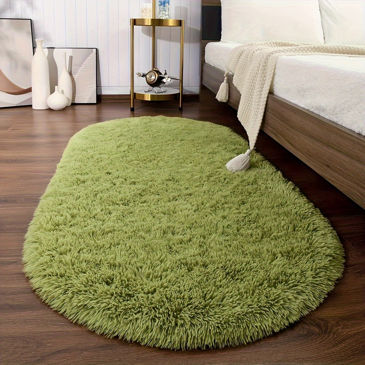 Soft Fluffy Oval Shaggy Area Rug for Bedroom Living Room with Thick Sponge
