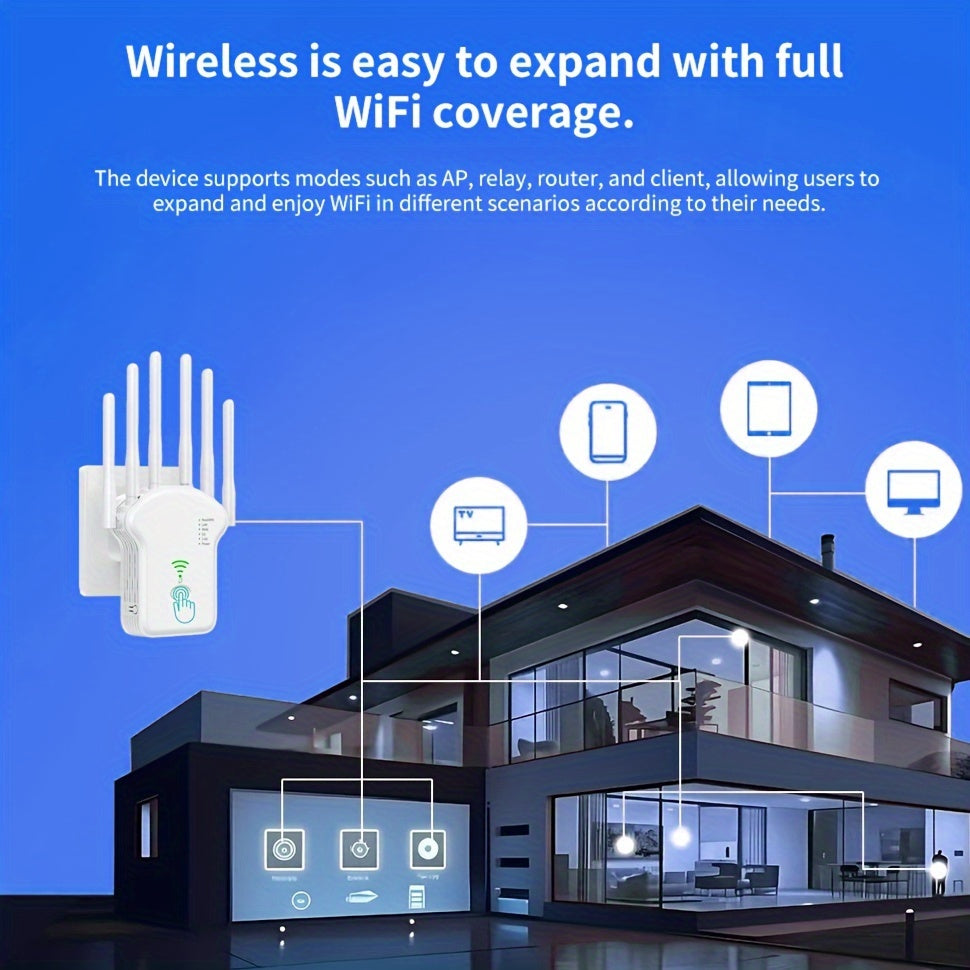 WiFi Extender Boosts Signal Full Coverage Ethernet Support for Home Office Cafe