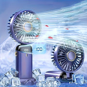 Mini Fan with LED Display, Collapsible Neckband, Rechargeable USB, 5-Speed