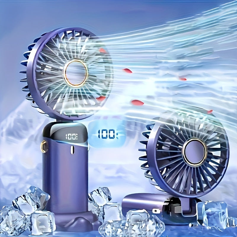 Mini Fan with LED Display, Collapsible Neckband, Rechargeable USB, 5-Speed
