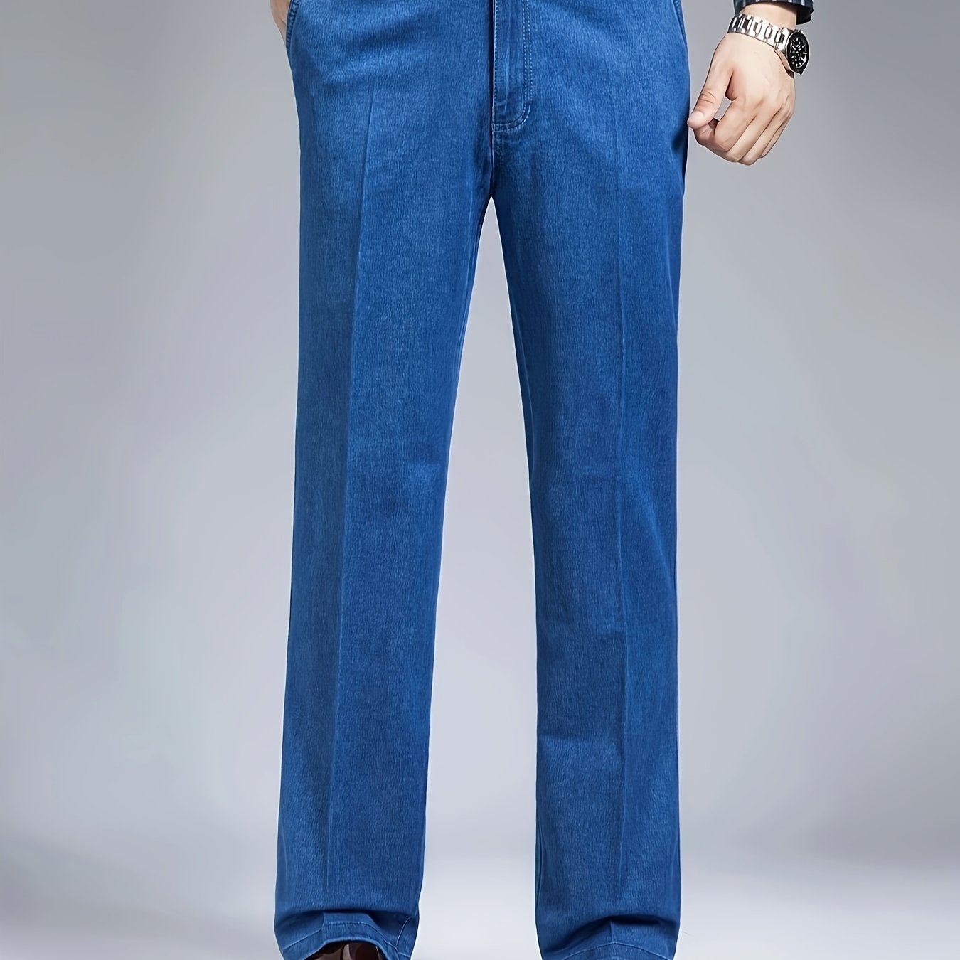 Мужские джинсы с высокой талией из денима с глубокими карманами, классический крой, прямые штанины, летняя стирка