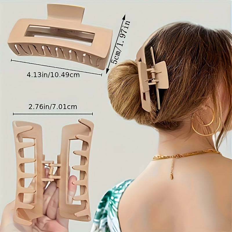 Set of 4 Large Square Hair Claw Clips for Women and Girls Solid Color Hollow Design