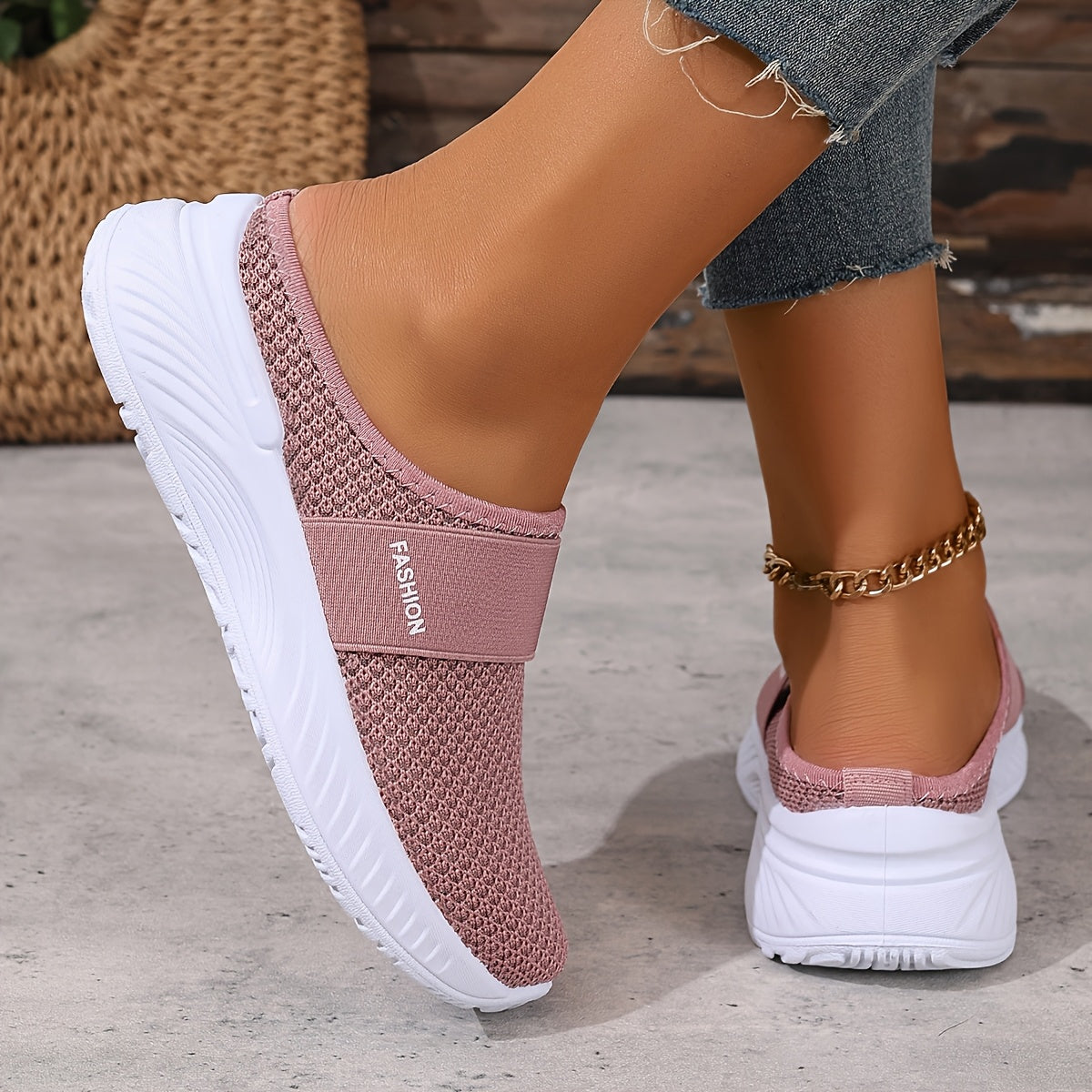 Women's White Slip-On Sneakers Breathable Mesh Casual Shoes for Summer