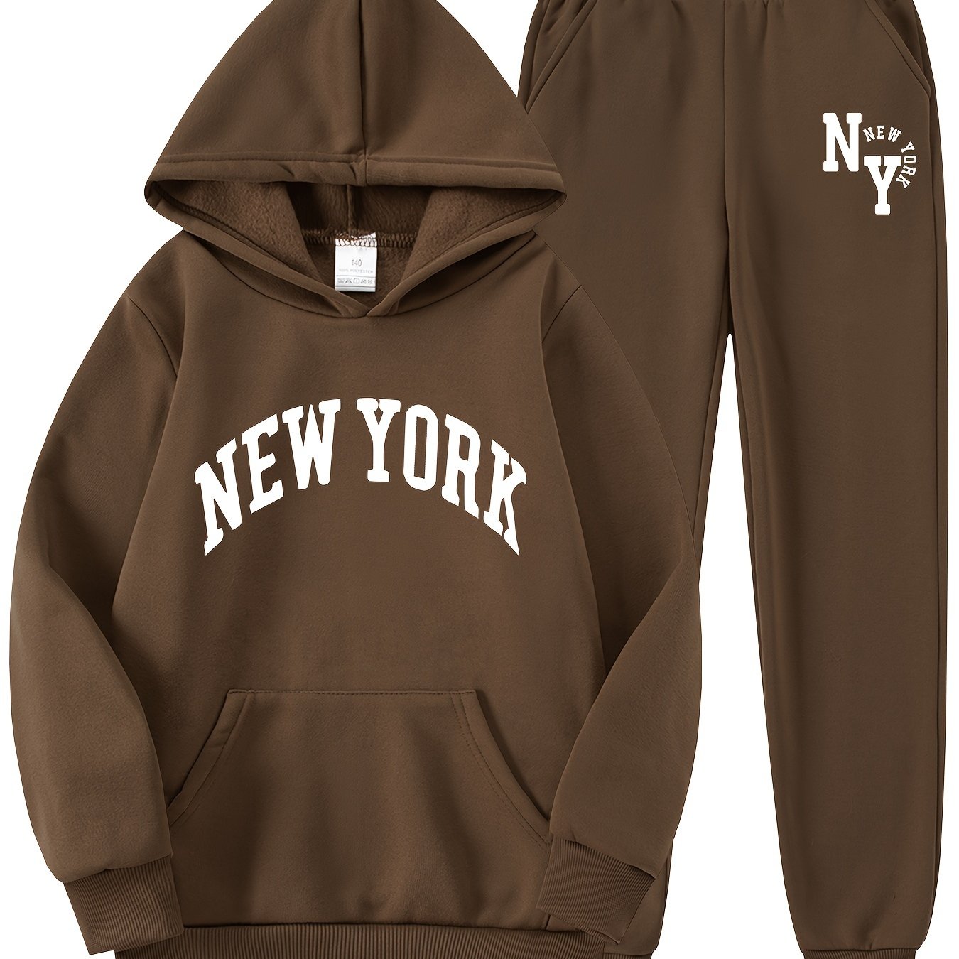 Bolalar uchun Nyu-York harfli printli hoody va sport shimlari to'plami. Kengaytirilgan polyester to'qima matosidan tayyorlangan, cho'ntaklari bor. O'g'il bolalar, qizlar, o'smirlar va bolalar uchun ozgina cho'ziladigan va odatdagi moslikda. Ideal uchun