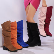 Women’s Knee-High Chunky Platform Boots with Cushioned Heel and Round Toe