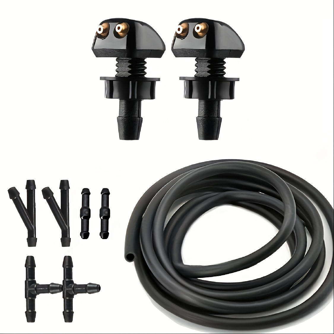 Universal Car Windshield Wiper Nozzle Set 100cm Hose 6 Connectors Dual Spray