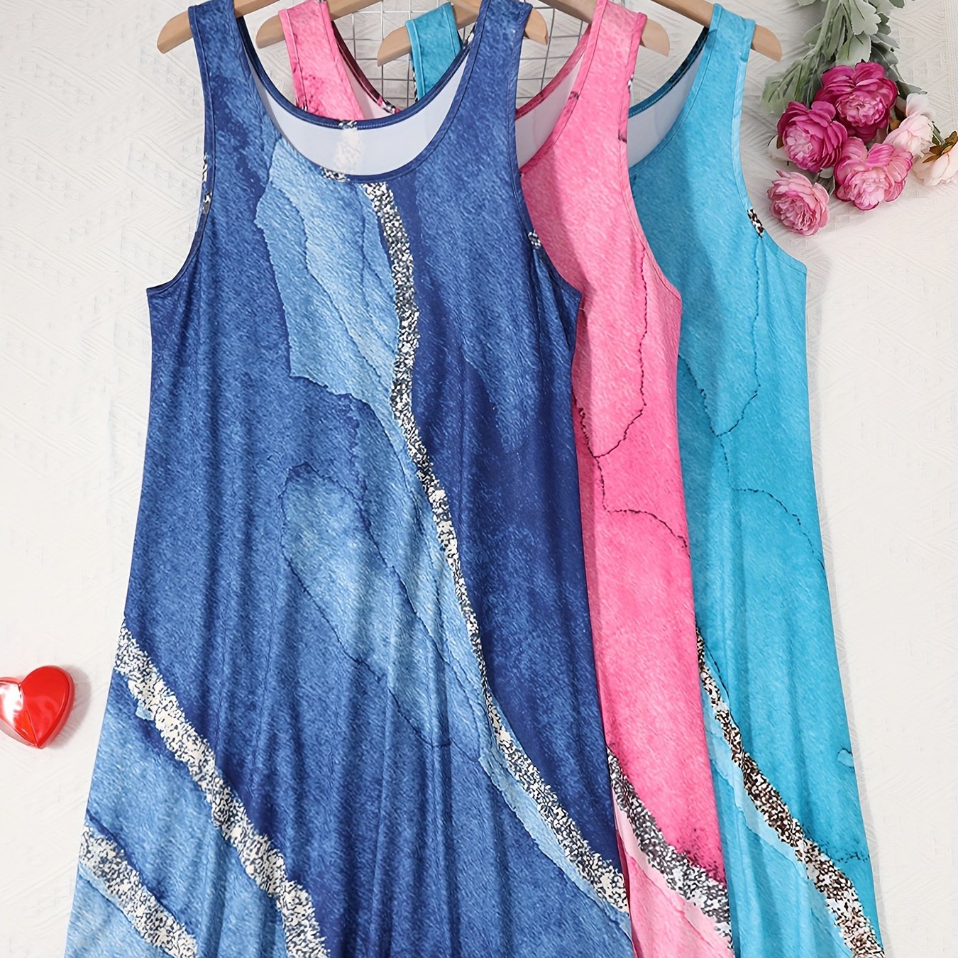 Women's Plus Size Marble Print Cotton Sleep Dress Nightgown