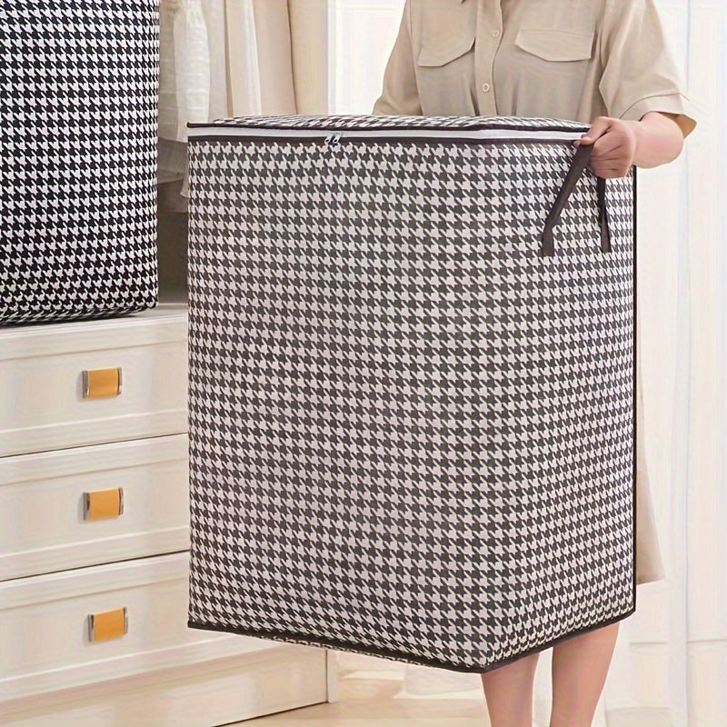 Houndstooth Fabric Storage Box for Clothes and Quilts Dustproof Moistureproof with Handles