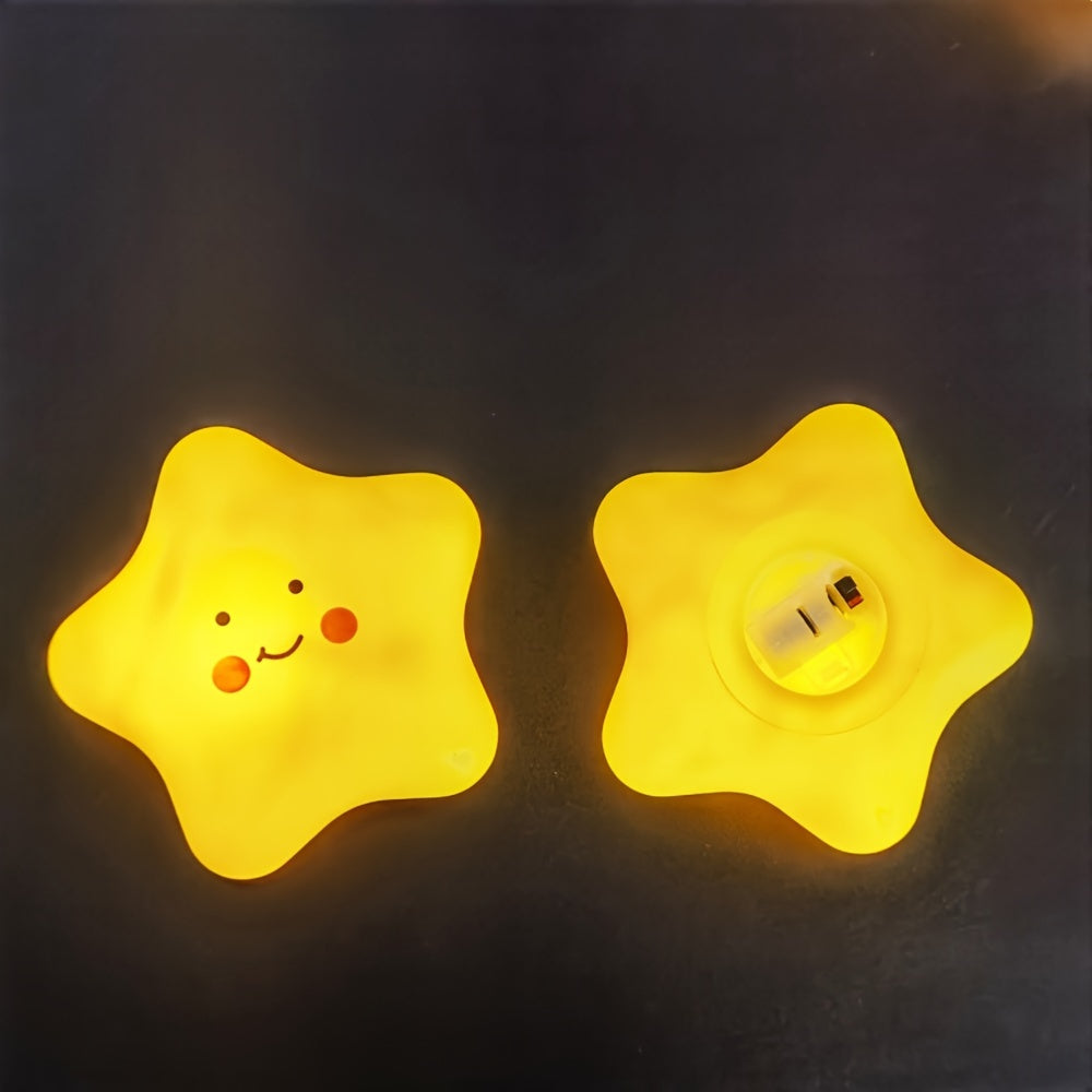 Star-Shaped LED Night Light with Smile Expression Soft Yellow Glow Plastic Battery Operated