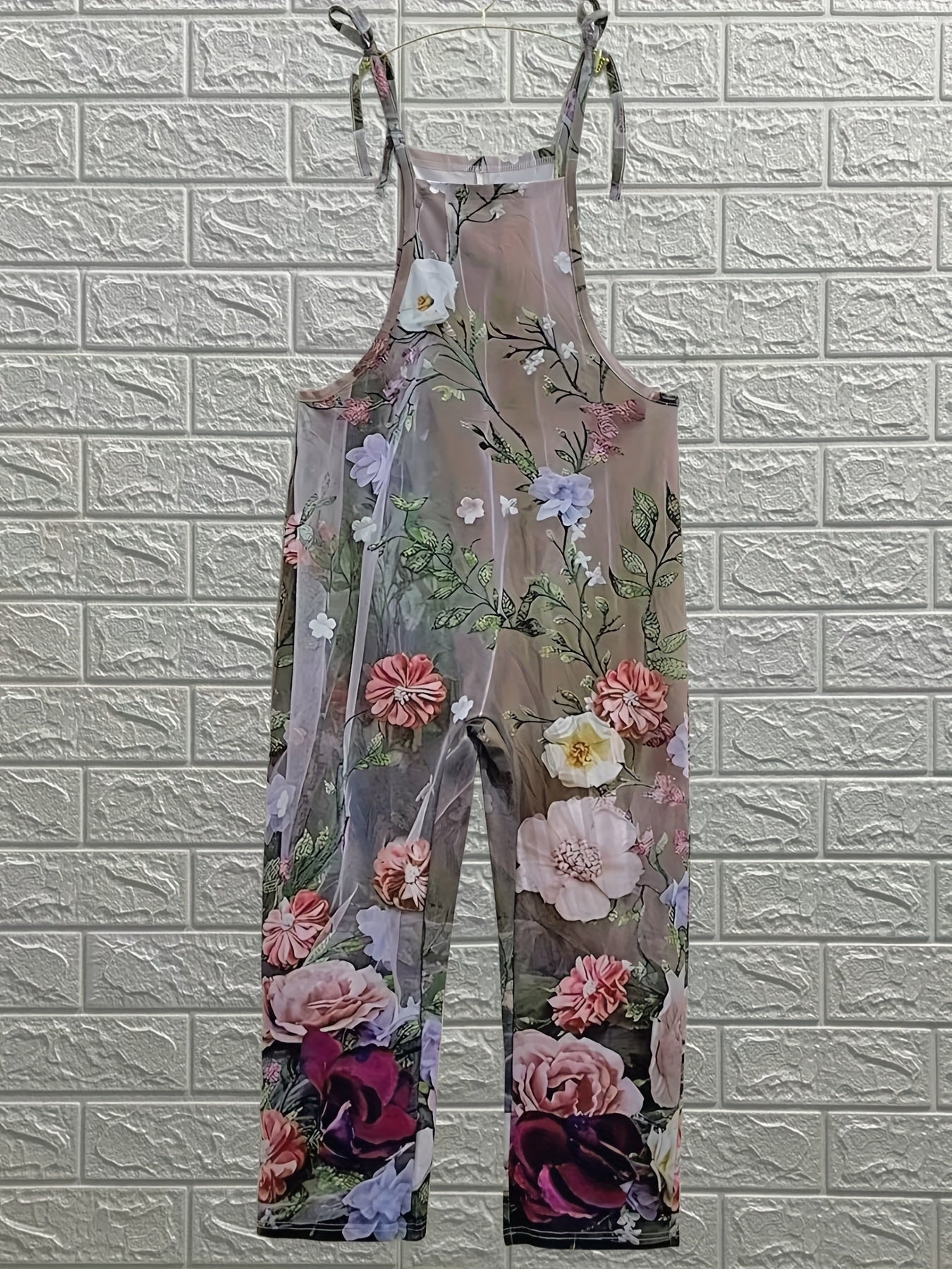 Plus Size Women's Floral Print Overalls Polyester Knit Spring Summer Autumn