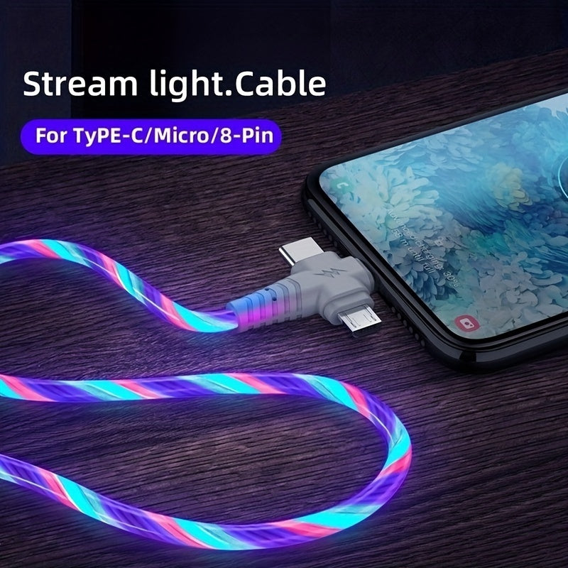 3-in-1 USB Charging Cable for iPhone, Type-C, Micro USB, 10-20W, PVC Material