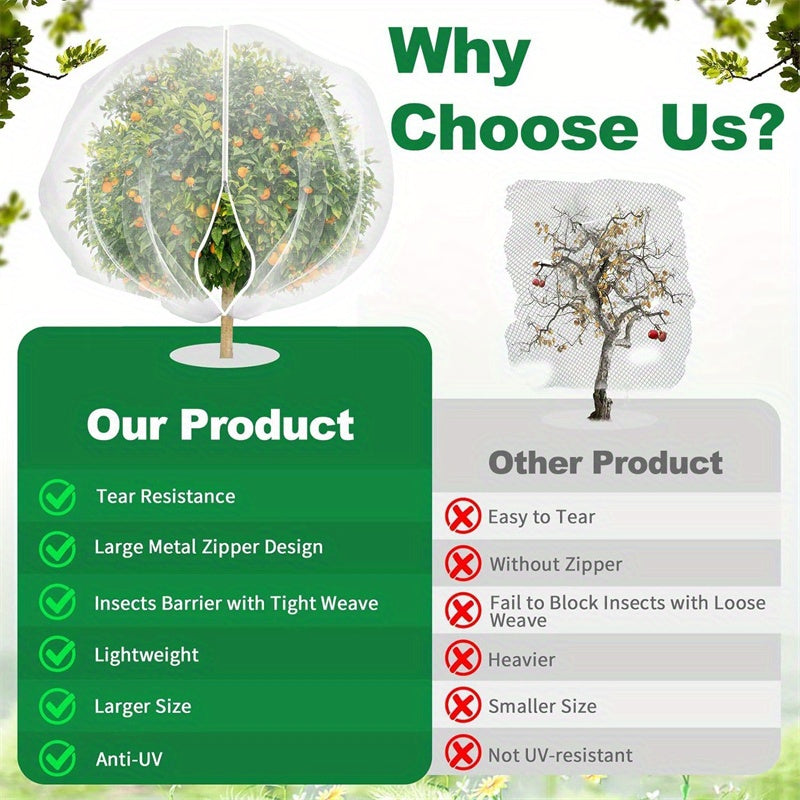 Fruit Tree Net Bags with Zipper and Drawstring for Pest Deer Bird Protection