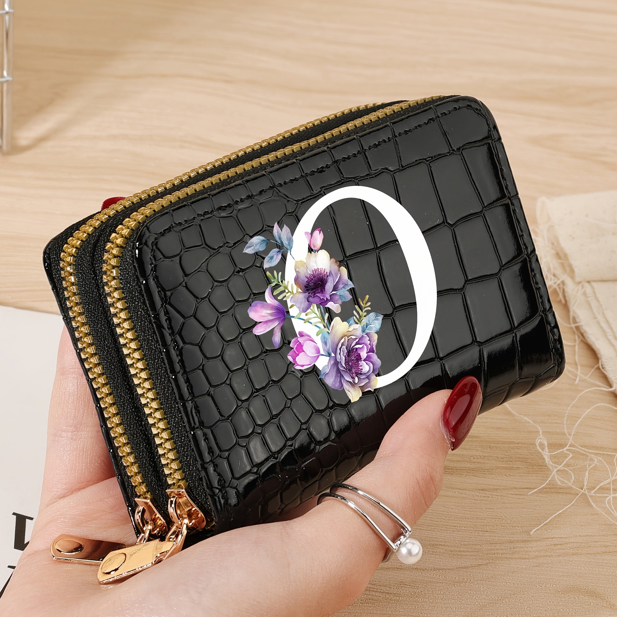 Minimalist Floral Credit Card Holder with Zipper Coin Purse for School and Back-to-School Supplies