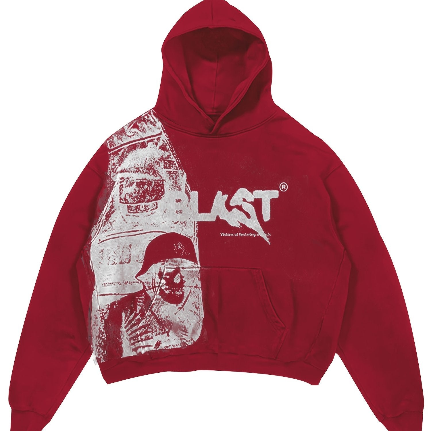Hooded Sweatshirt with Kangaroo Pocket Portrait Print Long Sleeve Polyester Knit Casual Sportswear