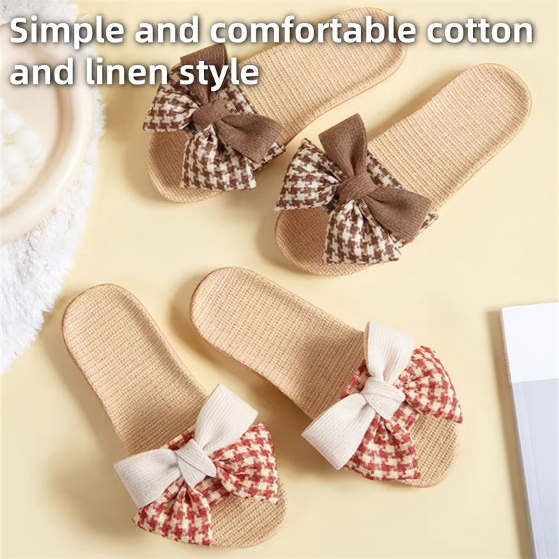 Women Linen Bowknot Slippers Lightweight Indoor Outdoor Home Shoes