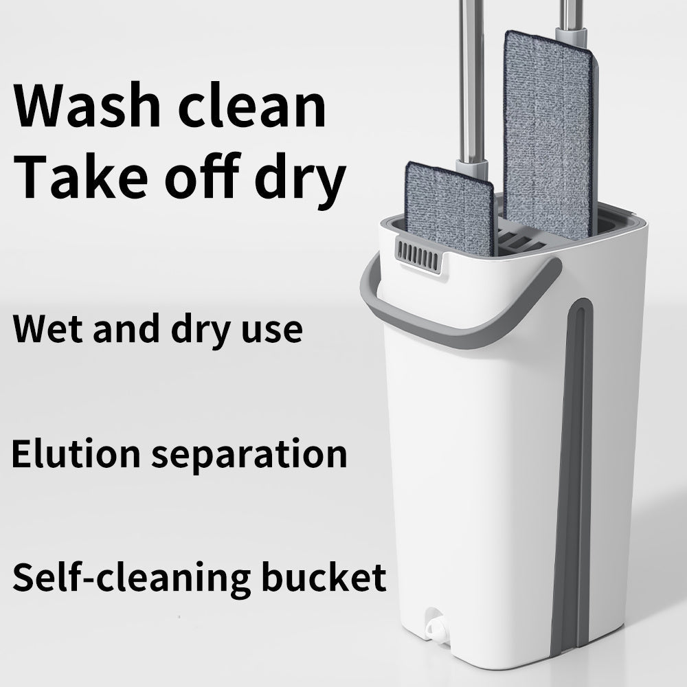Flat Mop and Bucket Set with Microfiber Pad for Dry and Wet Cleaning