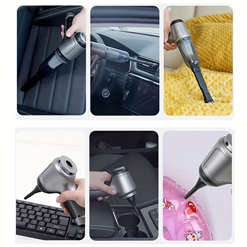 Portativ, simsiz mini qo'l vakuum tozalagichi avtomobil va uyda foydalanish uchun. Yuqori samaradorlik bilan USB orqali zaryadlanadi. Uy hayvonlari sochlarini tozalash uchun ideal. Kulrang/Yashil rang.