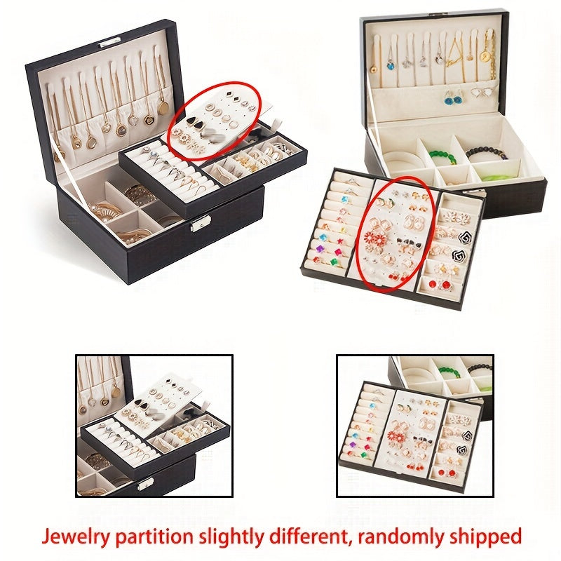 Leather Jewelry Box with Key Lock for Necklaces Earrings and Watches