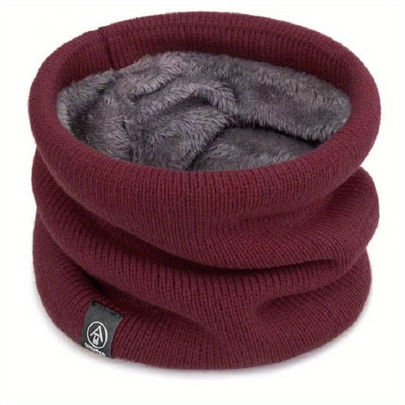 Black Men's Cozy Knit Neck Gaiter with Fleece Lining Winter Scarf Face Mask