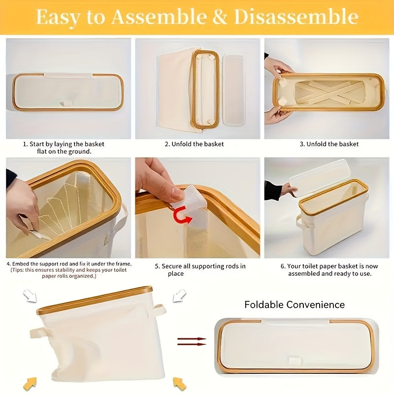 Rectangular Bathroom Storage Basket with Lid and Slim Roll Dispenser for Towels and Accessories