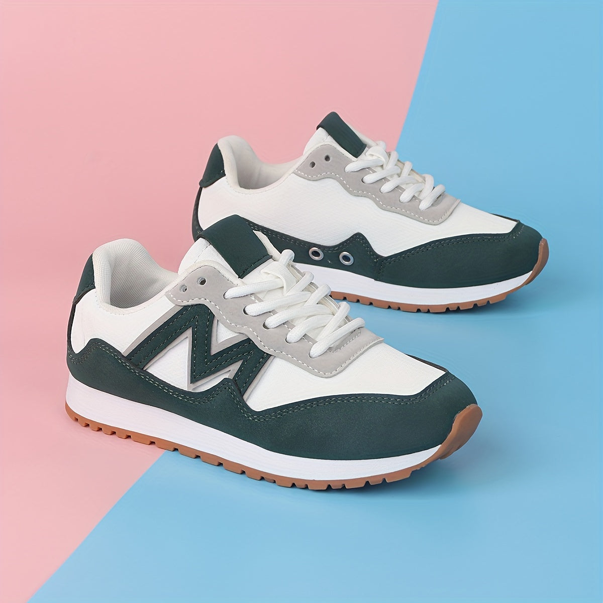 Kids Boys Girls Sneakers Low Top Lace-up Sports Shoes Blue Green Silver PU Lightweight Comfortable