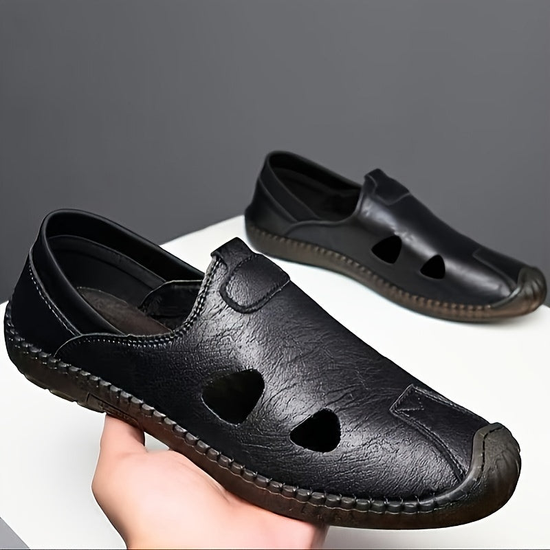 Plus Size Men Breathable Slip-On Sandals Summer Casual Microfiber Leather Non-Slip