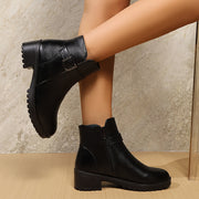 Women's Anti-Slip PU Cover Ankle Boots with Chunky Mid-Heel