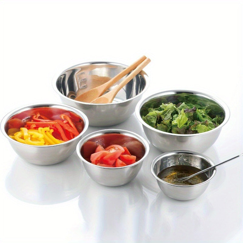 Set of 5 Stainless Steel Kitchenware Bowls for Salads Soups Baking and Serving