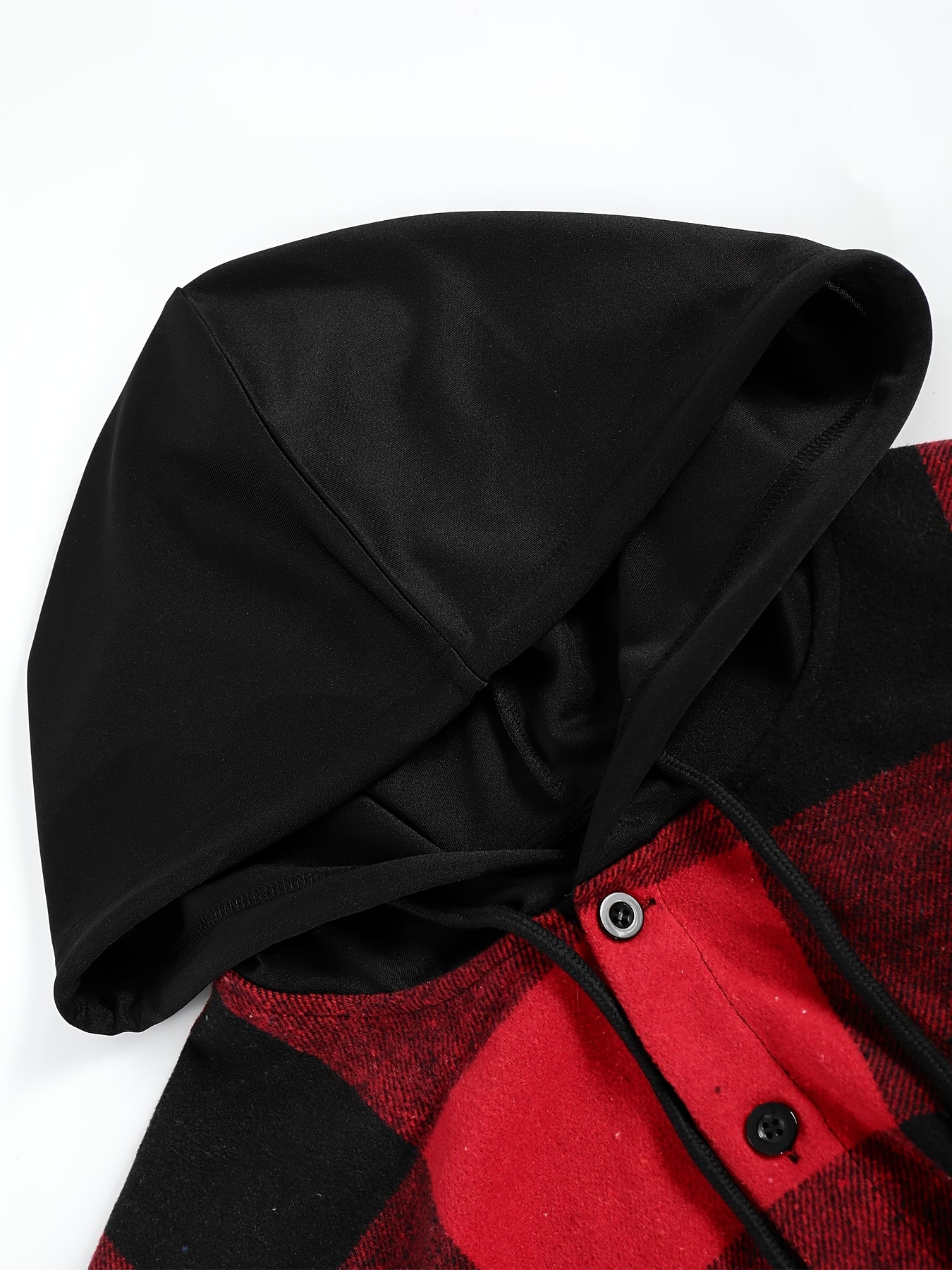 Plus Size Men's Plaid Hooded Shirt Long Sleeve Button-Up Polyester Blend Casual