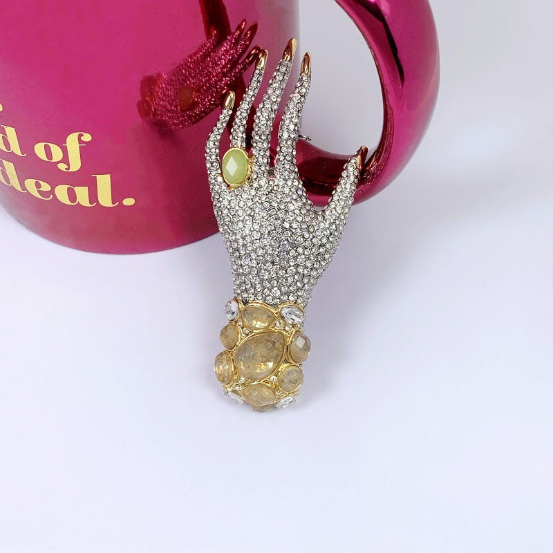 Unisex Crystal Brooch Pin with Rhinestone Accents and Heavy Industry Design