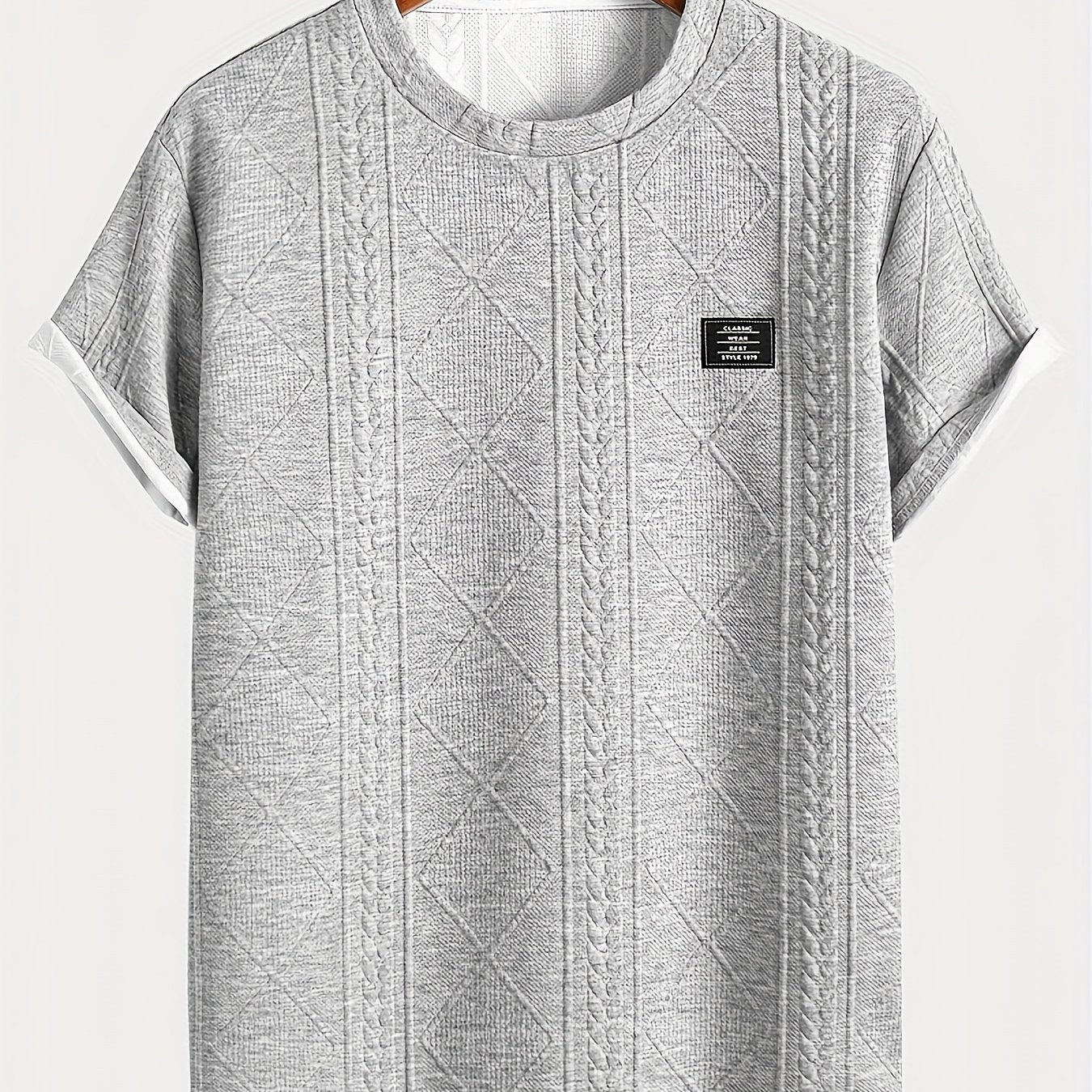 Men's Short Sleeve T-Shirt with Embossed Pattern Made of 100% Polyester Knit Fabric