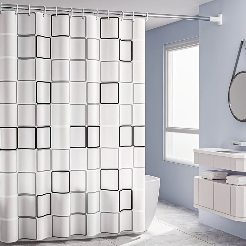 Geometric Pattern Waterproof Shower Curtain with Hooks PEVA Easy Clean Bathroom Decor