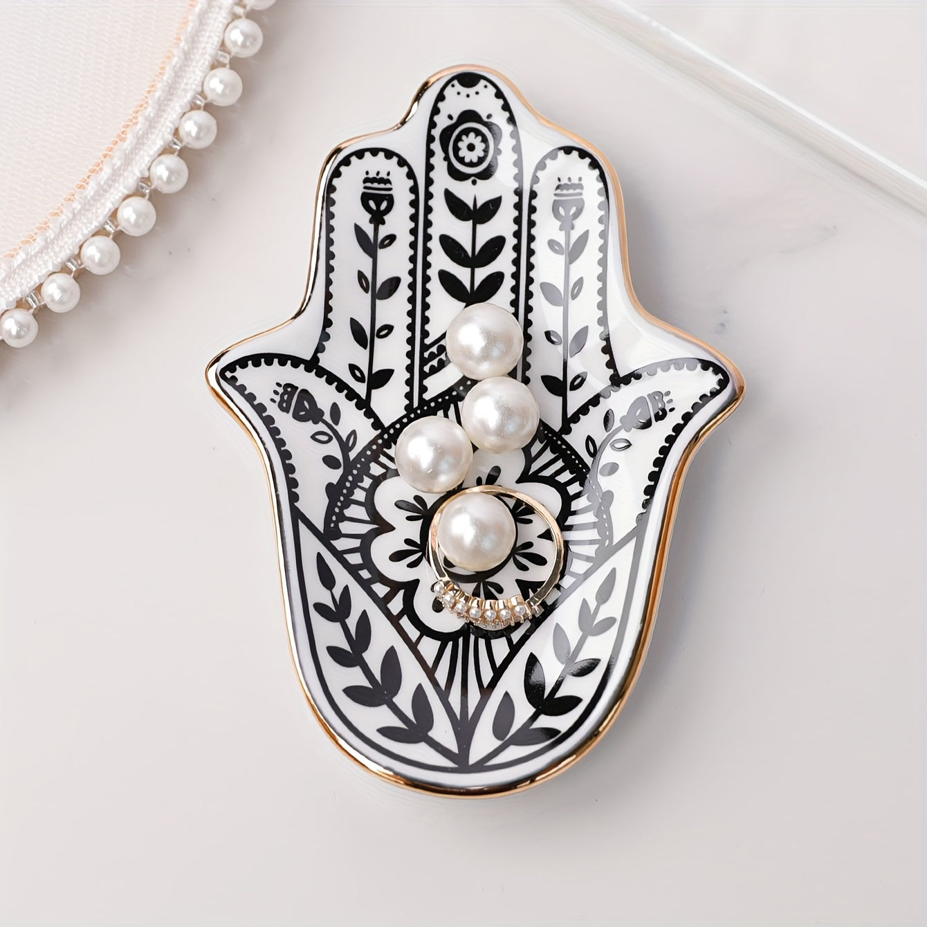 Ceramic Hand of Fatima Ring Tray Jewelry Dish for Earrings Necklaces Rings