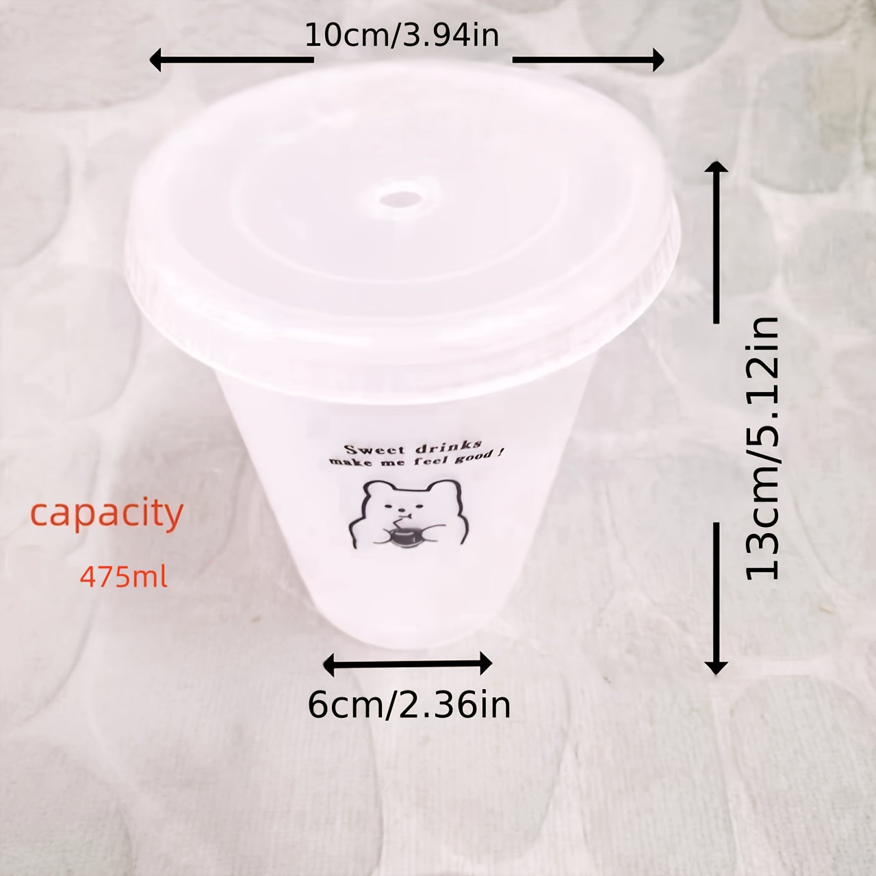 Large Capacity Bear and Love Print Plastic Coffee Mug with Straw Reusable Shatterproof