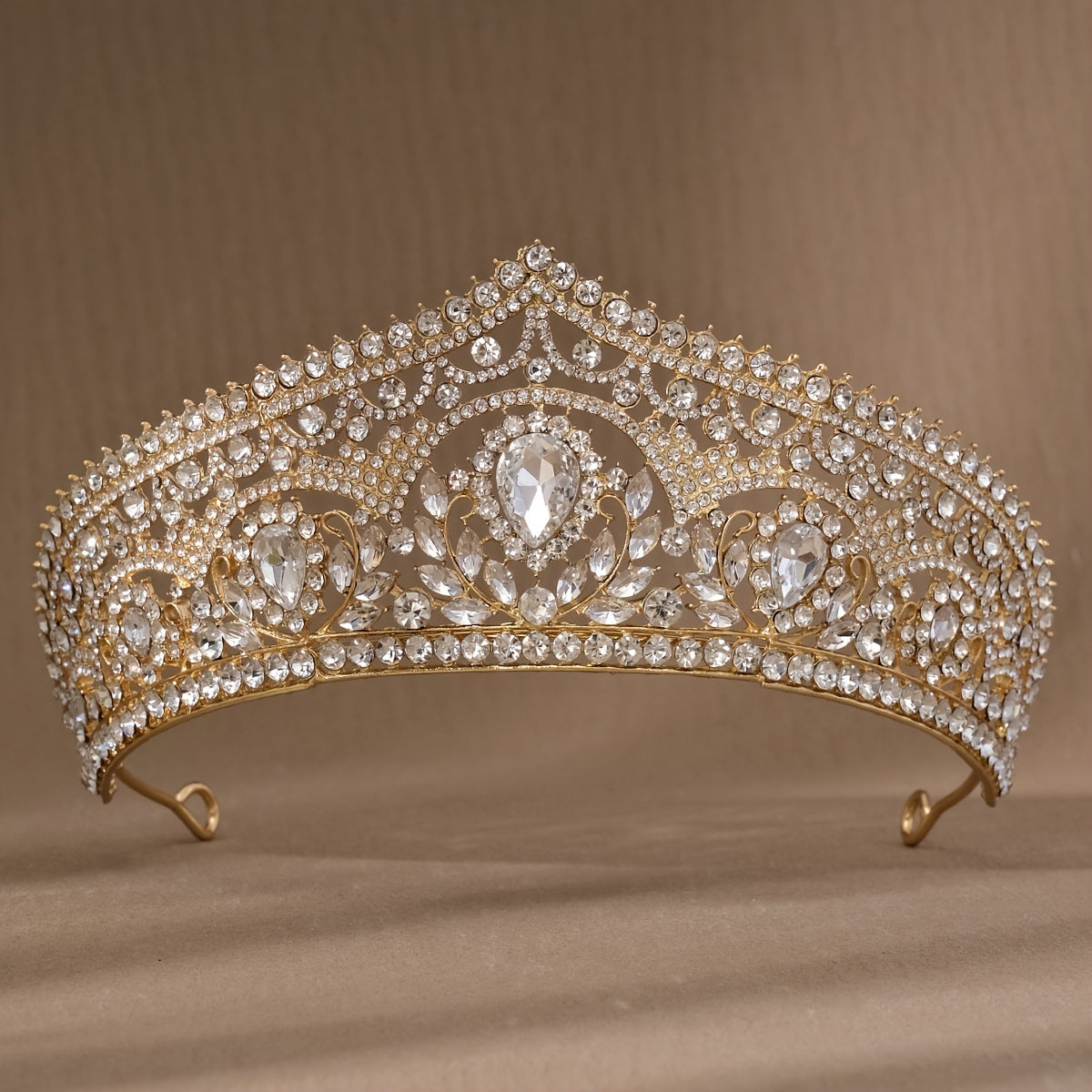 Bridal Water Drop Crown Hair Accessory with Diamonds and Gold Embellishments