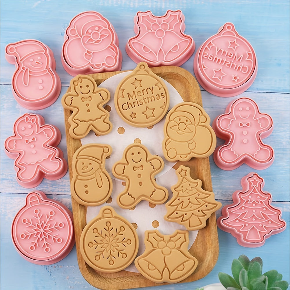 Set of 8 Christmas Cookie Cutters Plastic Molds for Baking and Decorating