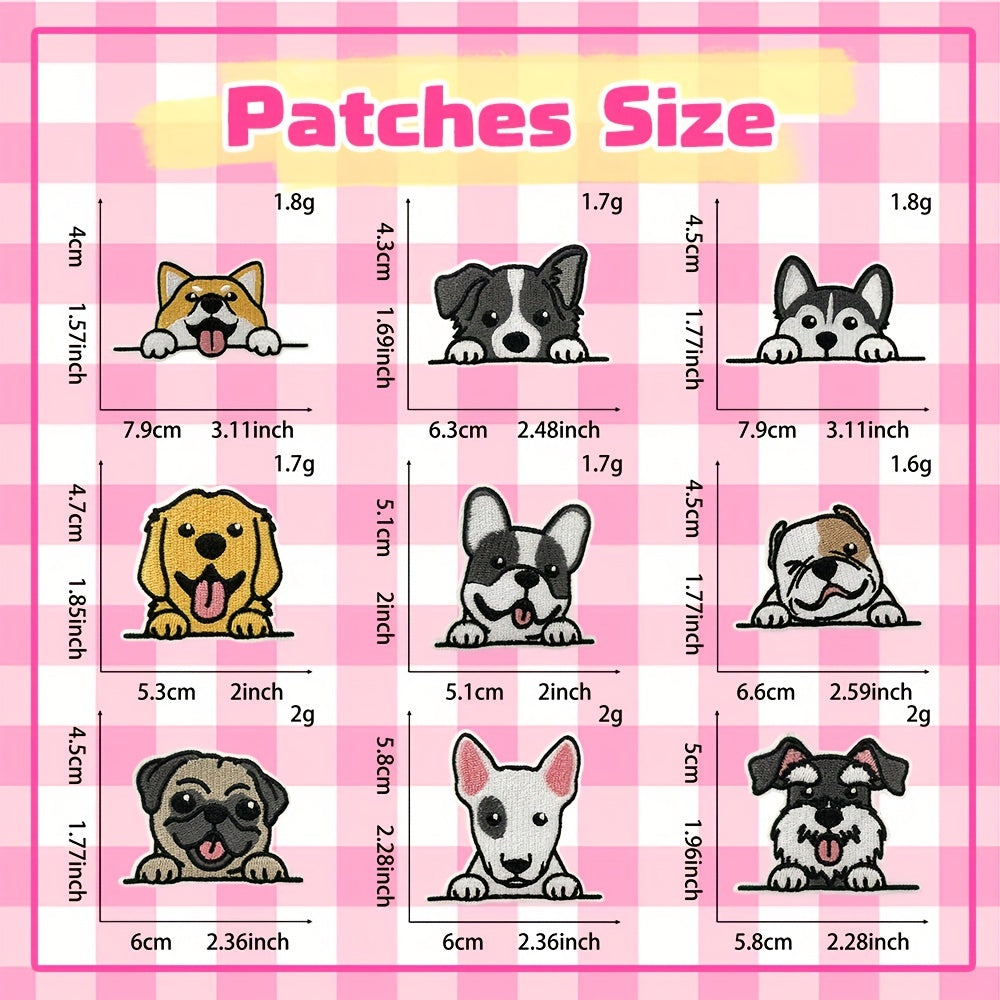 Set of 9 Embroidered Dog Patches Cartoon Animal Appliques for Clothes Denim Jackets Backpacks Craft Projects