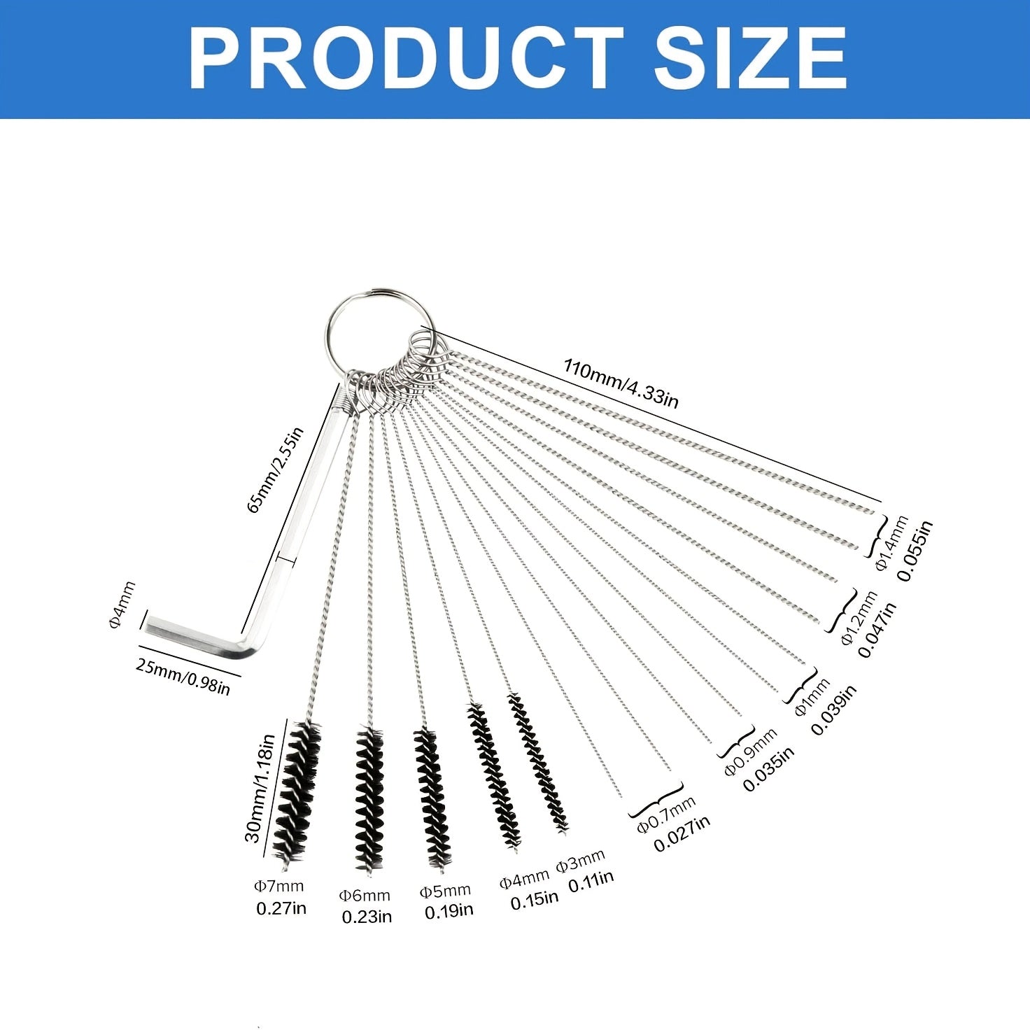 Универсальный набор для очистки карбюратора, инструменты из нержавеющей стали с щетками и насадками