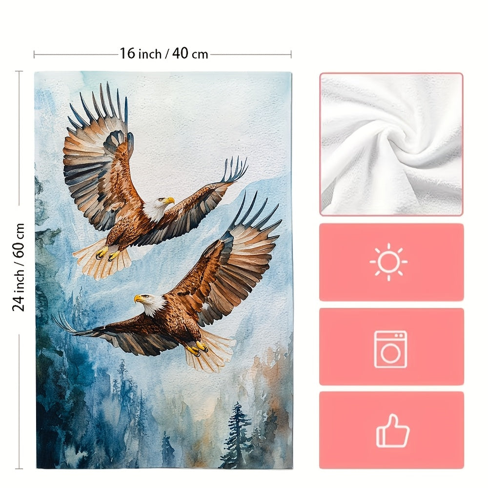 Set of 2 Ultra Soft Watercolor Eagle Kitchen Towels 40x60 Absorbent