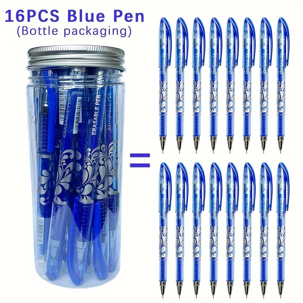 16 Erasable Gel Pens Set 0.5mm Tip in 6 Colors with Storage Bottle for Students Office