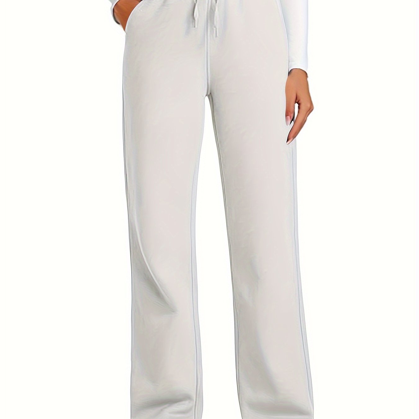 Plus Size High Waist Drawstring Sweatpants Polyester Knit Casual Wide Leg Lounge Pants