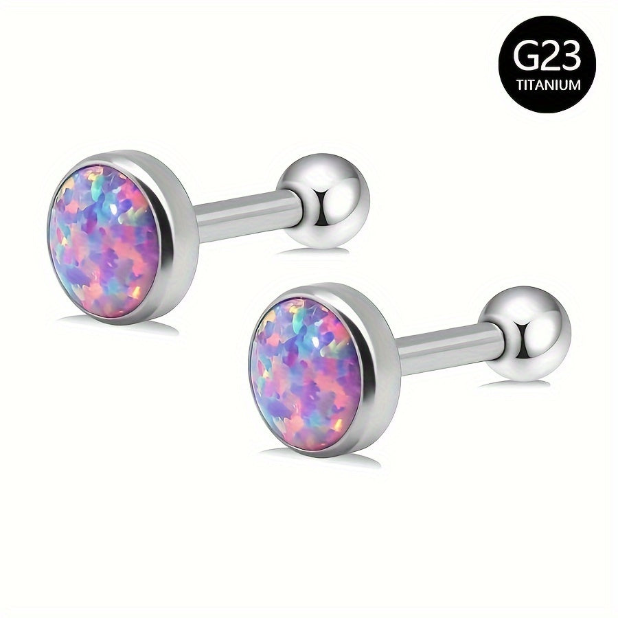 2-Piece Titanium Opal Stud Earrings for Women Hypoallergenic Jewelry