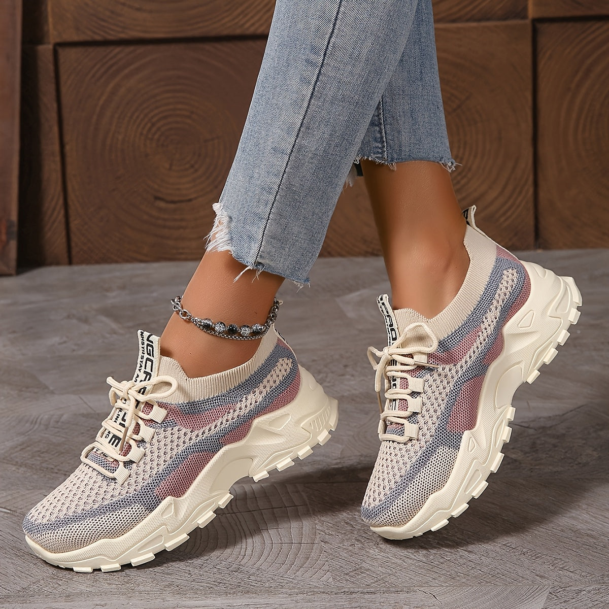 Women's Mesh Sneakers Breathable Casual Low-Top Lace-Up Black White Beige Grey Blue Pink