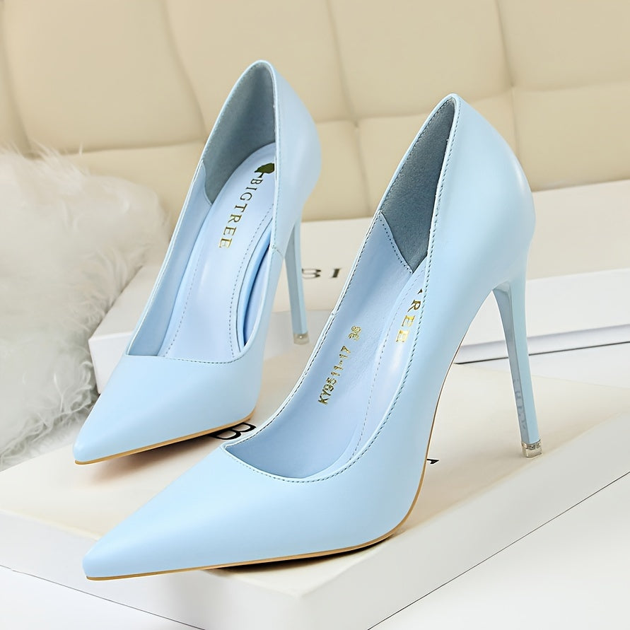 Women's Pointed Toe Stiletto Heels Glossy PU White Platform Pumps