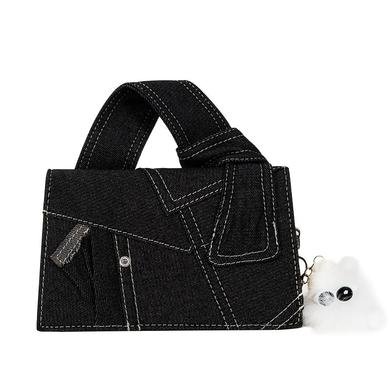 Women's Denim-Inspired Crossbody Bag with Magnetic Closure and Machine Washable Material in Royal Blue and Black