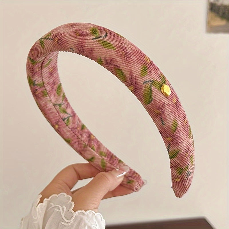 Vintage gullar naqshidagi mato boshbandi, zamonaviy atirgul va aralash gullar dizayni, keng qirrali soch halqasi, 14-fevral uchun ideal